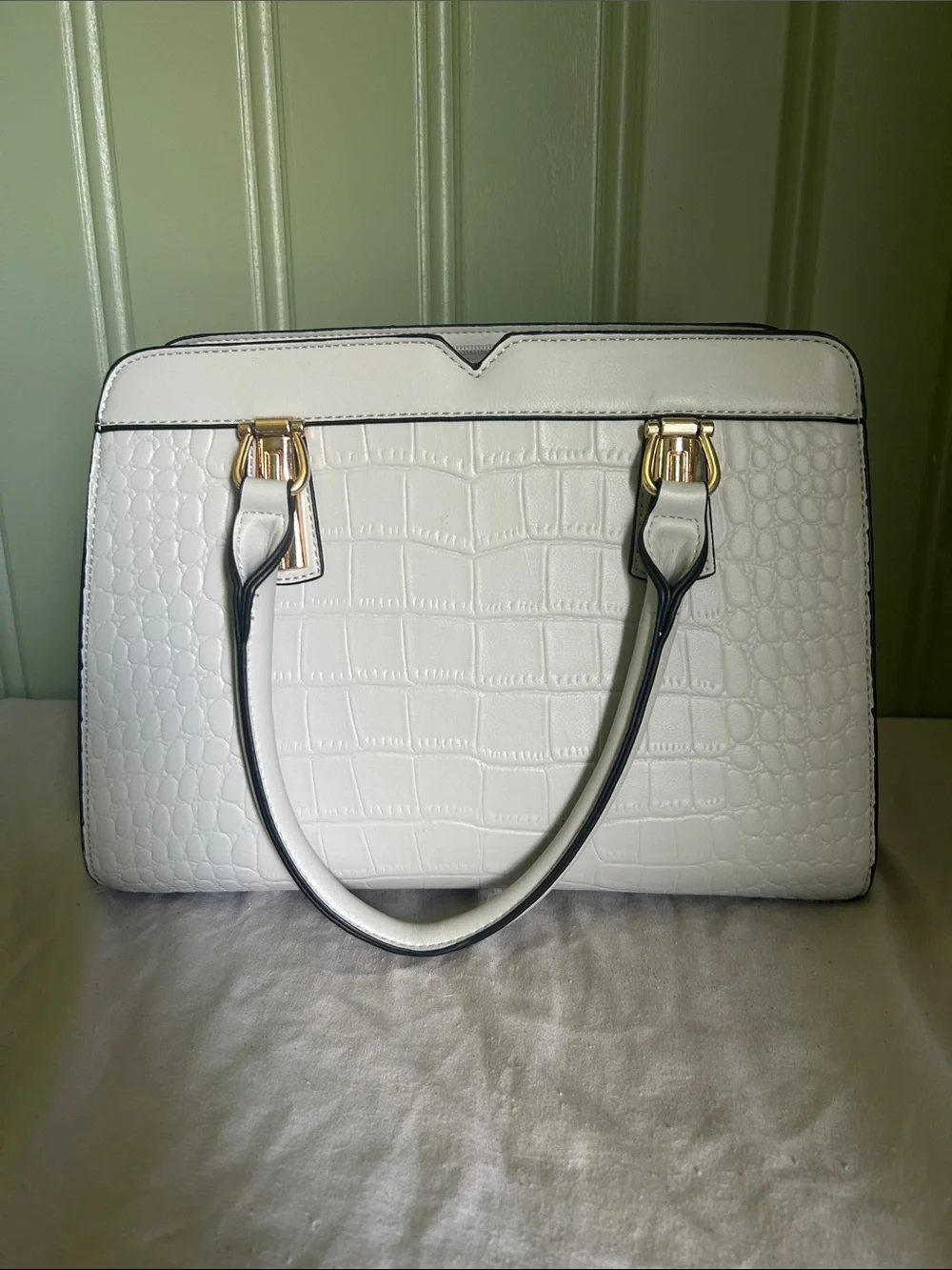 White Croc-Embossed Structured Satchel - Unbranded
